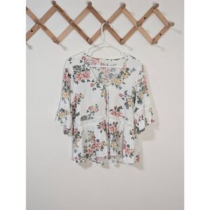 Maurices White Floral Double Tie Bell Sleeve Top - Size L